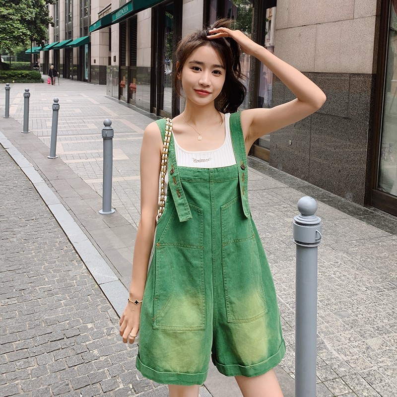 Dopamine Green Denim Overalls for Women - Trendy Summer Style 2025, Stylish Niche Work Shorts with Age-Reducing Appeal Dopamine Green Denim Overalls for Women - Trendy Summer Style 2025, Stylish Niche Work Shorts with Age-Reducing Appeal