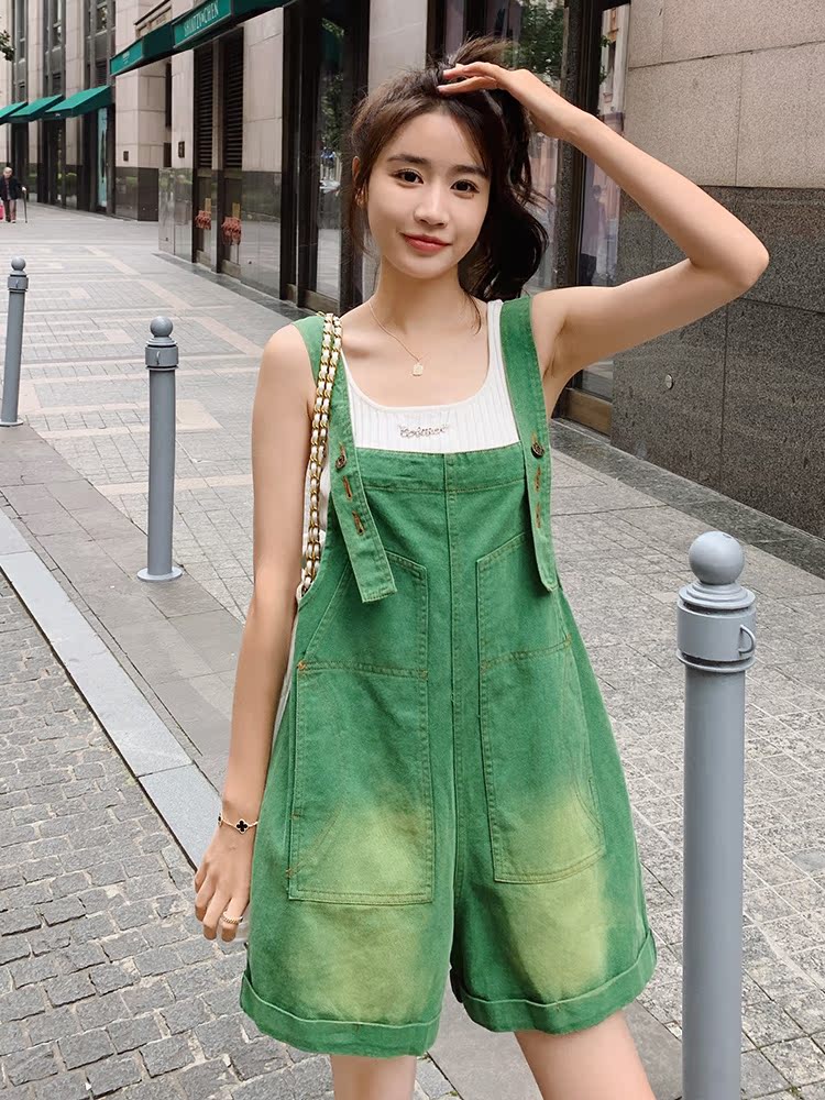 Dopamine Green Denim Overalls for Women - Trendy Summer Style 2025, Stylish Niche Work Shorts with Age-Reducing Appeal Dopamine Green Denim Overalls for Women - Trendy Summer Style 2025, Stylish Niche Work Shorts with Age-Reducing Appeal