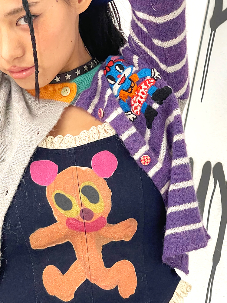 Dopamine Yellow and Blue Color-Block Knitted Cardigan Sweater - Thin Outerwear for Y2K and Casual Style