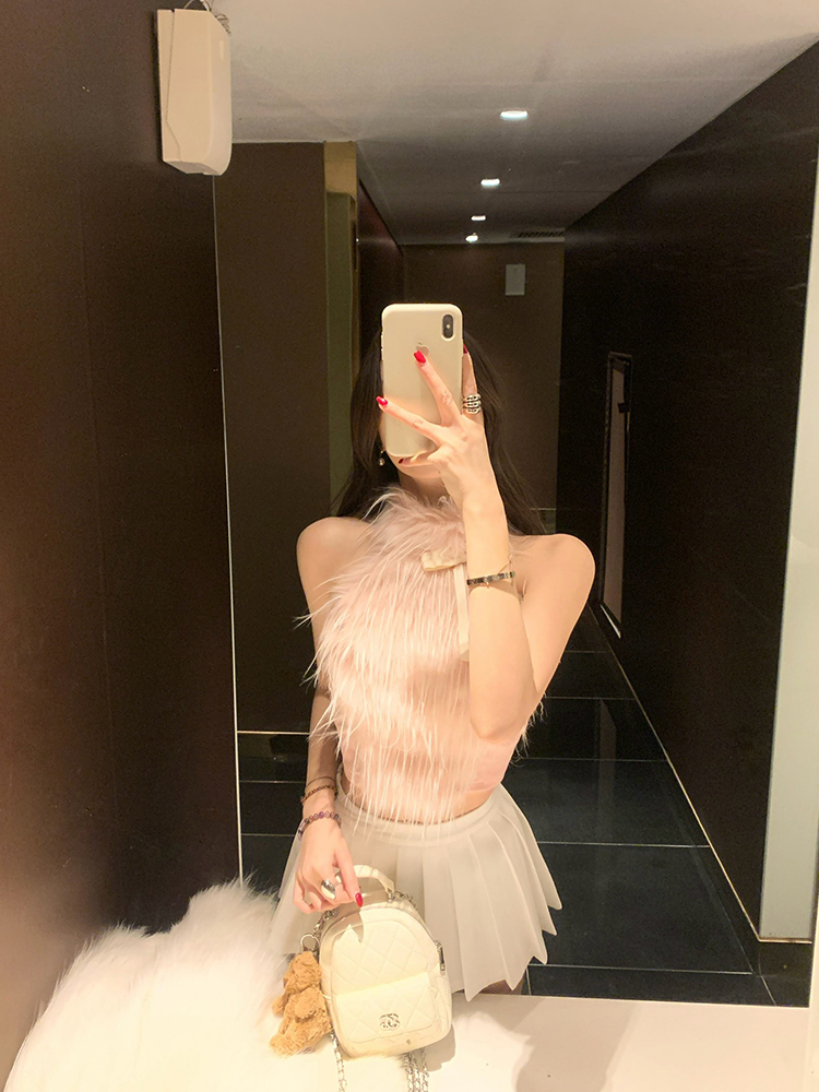 Double-Layer Bow Eco-Friendly Wool Vest for Women - Halter Strapless Backless Top in Early Spring Style Double-Layer Bow Eco-Friendly Wool Vest for Women - Halter Strapless Backless Top in Early Spring Style