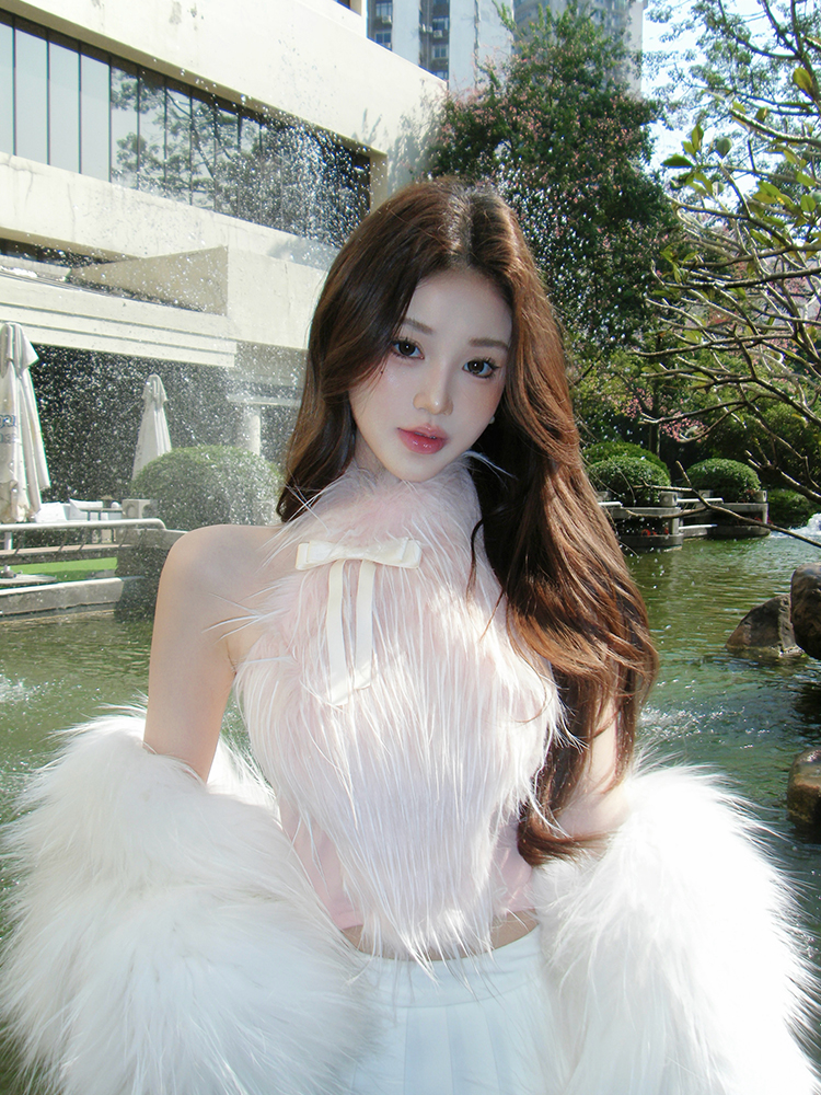 Double-Layer Bow Eco-Friendly Wool Vest for Women - Halter Strapless Backless Top in Early Spring Style Double-Layer Bow Eco-Friendly Wool Vest for Women - Halter Strapless Backless Top in Early Spring Style