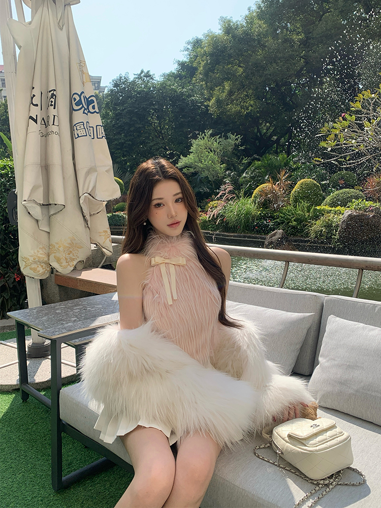 Double-Layer Bow Eco-Friendly Wool Vest for Women - Halter Strapless Backless Top in Early Spring Style