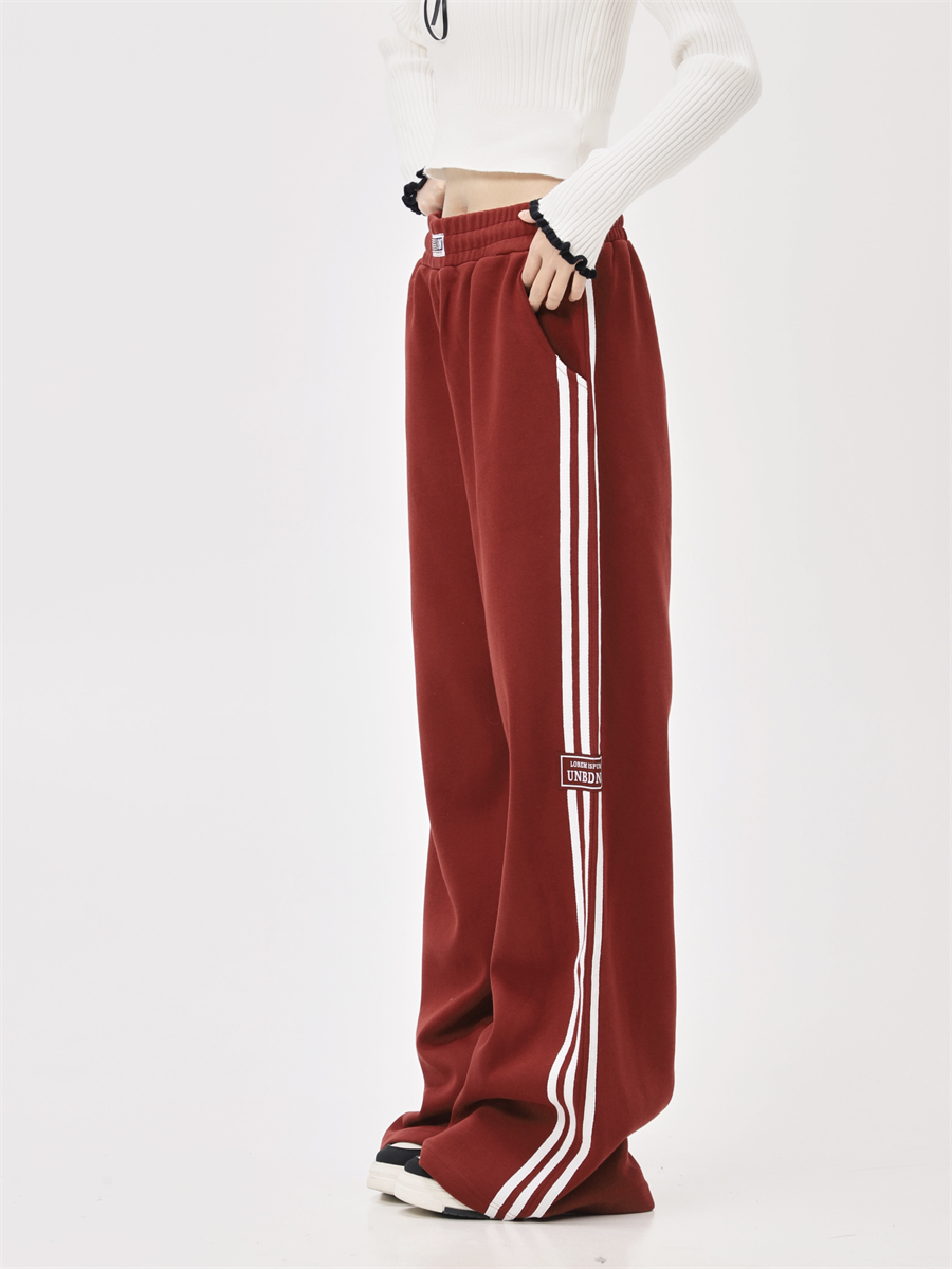 Draped Floor-Length Three-Stripe Casual Pants for Women - Trendy American Style Loose Sweatpants for Sports and Everyday Wear