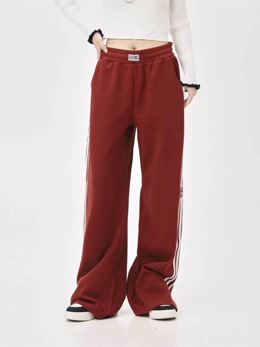 Draped Floor-Length Three-Stripe Casual Pants for Women - Trendy American Style Loose Sweatpants for Sports and Everyday Wear Draped Floor-Length Three-Stripe Casual Pants for Women - Trendy American Style Loose Sweatpants for Sports and Everyday Wear
