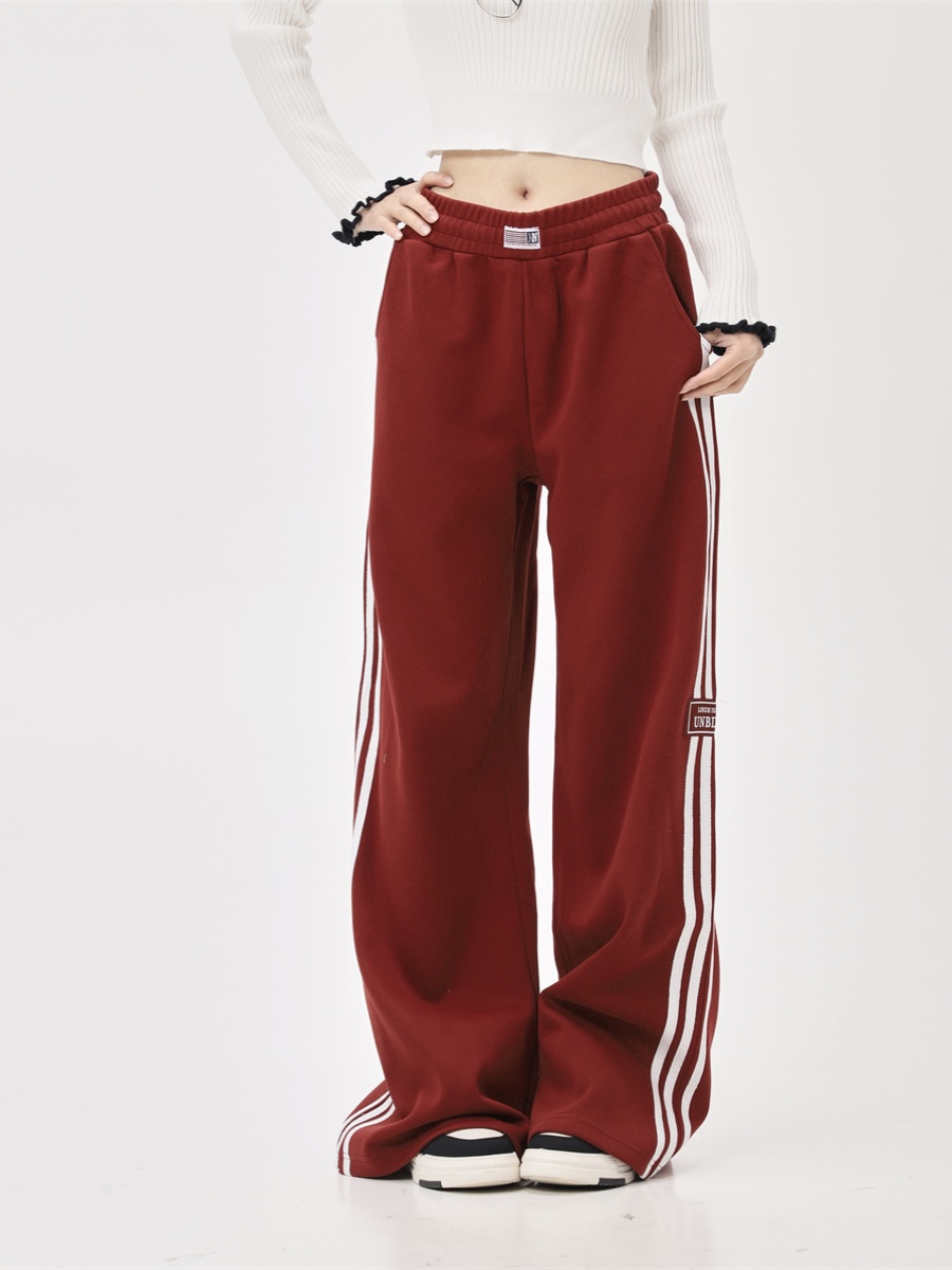 Draped Floor-Length Three-Stripe Casual Pants for Women - Trendy American Style Loose Sweatpants for Sports and Everyday Wear