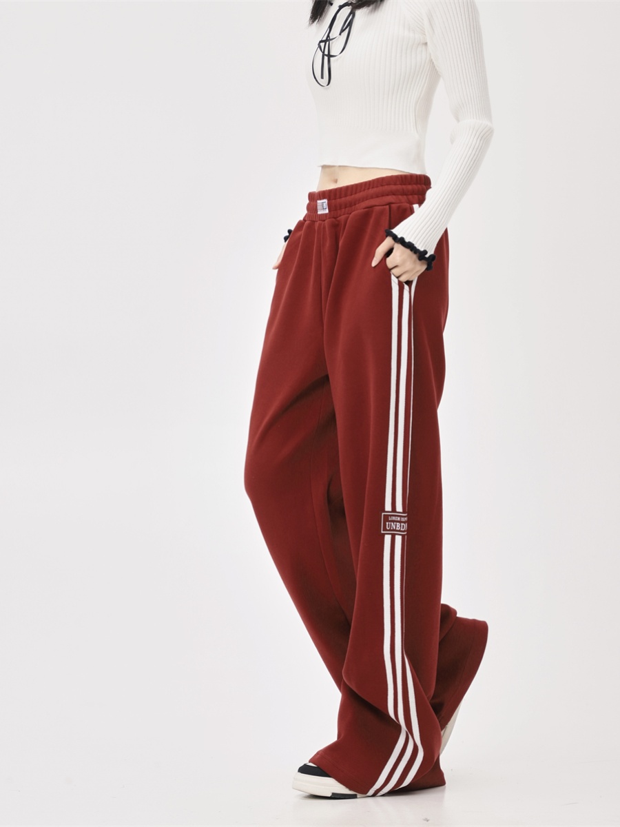 Draped Floor-Length Three-Stripe Casual Pants for Women - Trendy American Style Loose Sweatpants for Sports and Everyday Wear Draped Floor-Length Three-Stripe Casual Pants for Women - Trendy American Style Loose Sweatpants for Sports and Everyday Wear