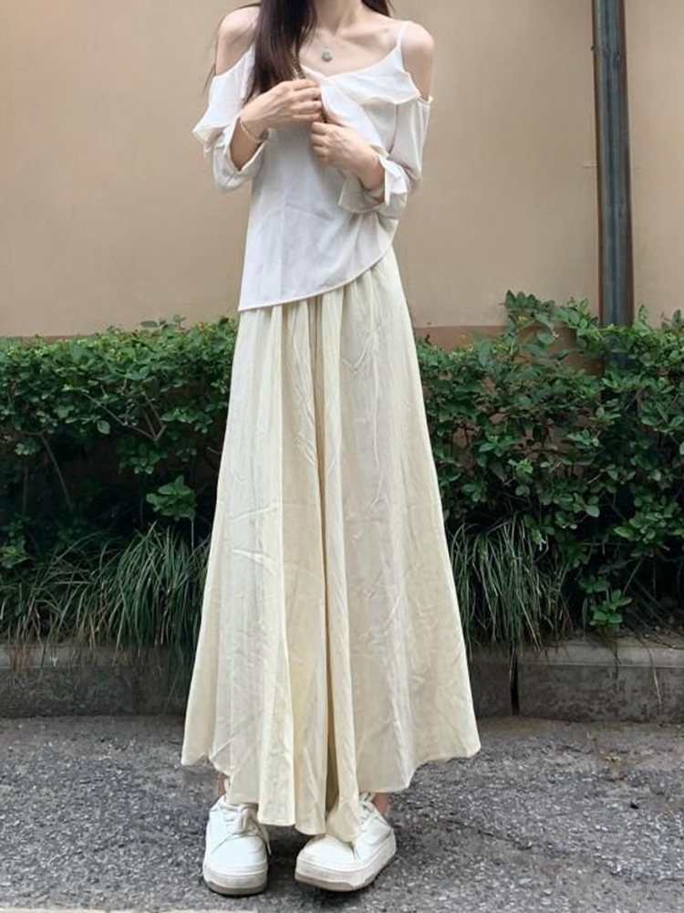 Elegant Apricot Midi Skirt for Women - French Style A-Line, Waist-Cinching, Flattering Summer Skirt, Lightweight and Chic Elegant Apricot Midi Skirt for Women - French Style A-Line, Waist-Cinching, Flattering Summer Skirt, Lightweight and Chic