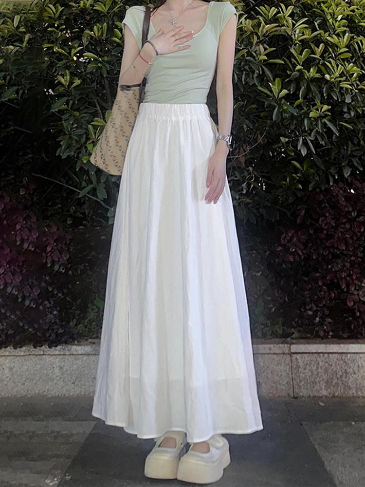 Elegant Apricot Midi Skirt for Women - French Style A-Line, Waist-Cinching, Flattering Summer Skirt, Lightweight and Chic Elegant Apricot Midi Skirt for Women - French Style A-Line, Waist-Cinching, Flattering Summer Skirt, Lightweight and Chic