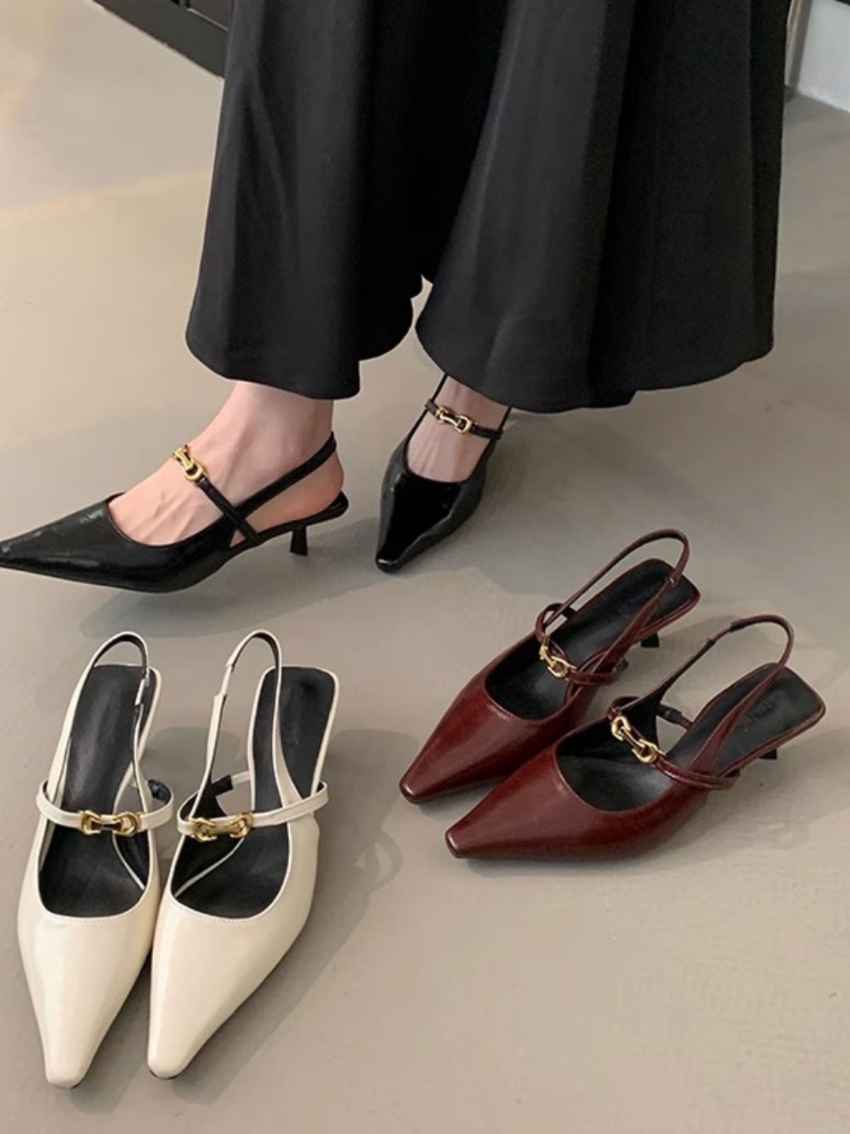 Elegant Black Pointed-Toe High-Heeled Shoes for Women - French Style Closed-Toe Sandals for Spring 2025 Elegant Black Pointed-Toe High-Heeled Shoes for Women - French Style Closed-Toe Sandals for Spring 2025