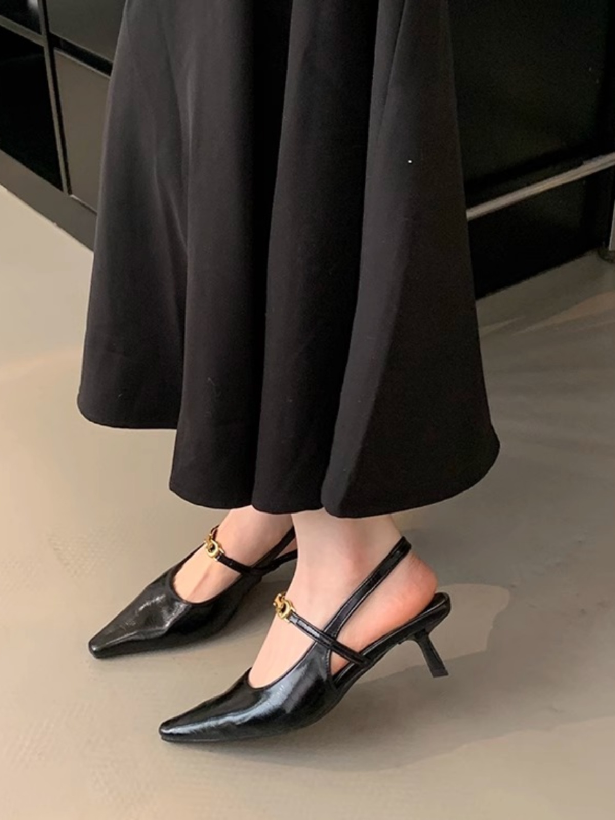 Elegant Black Pointed-Toe High-Heeled Shoes for Women - French Style Closed-Toe Sandals for Spring 2025