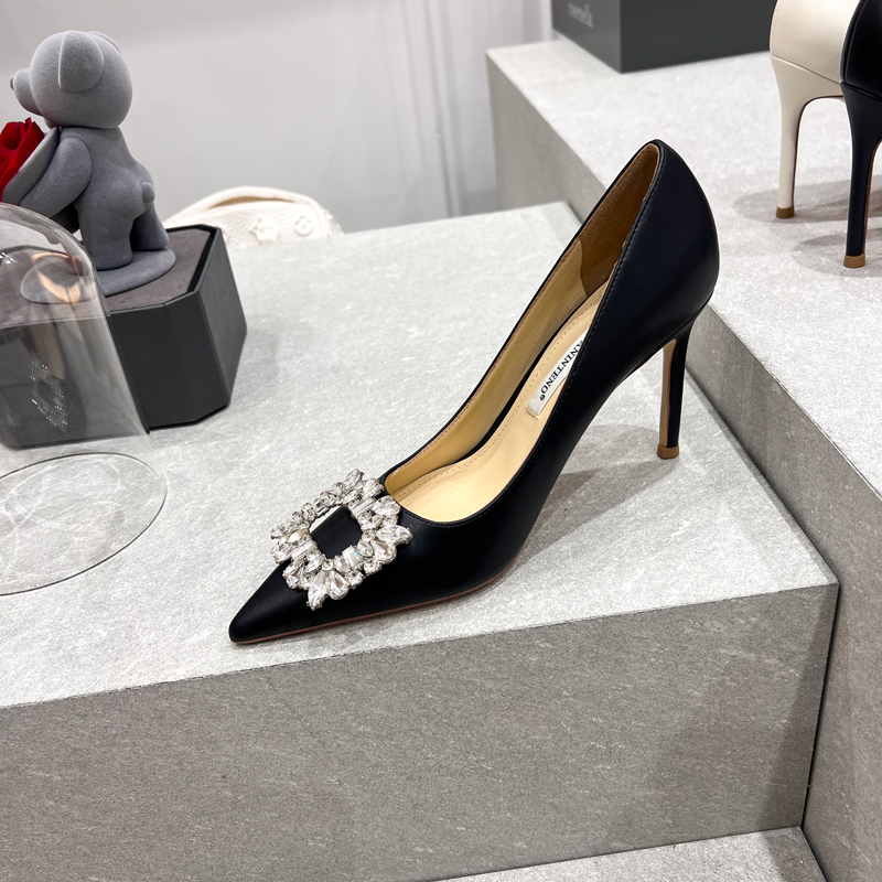 Elegant Black Rhinestone Buckle High Heels for Women - Pointed Toe, Thin Heel, Comfortable, Chic Evening Shoes