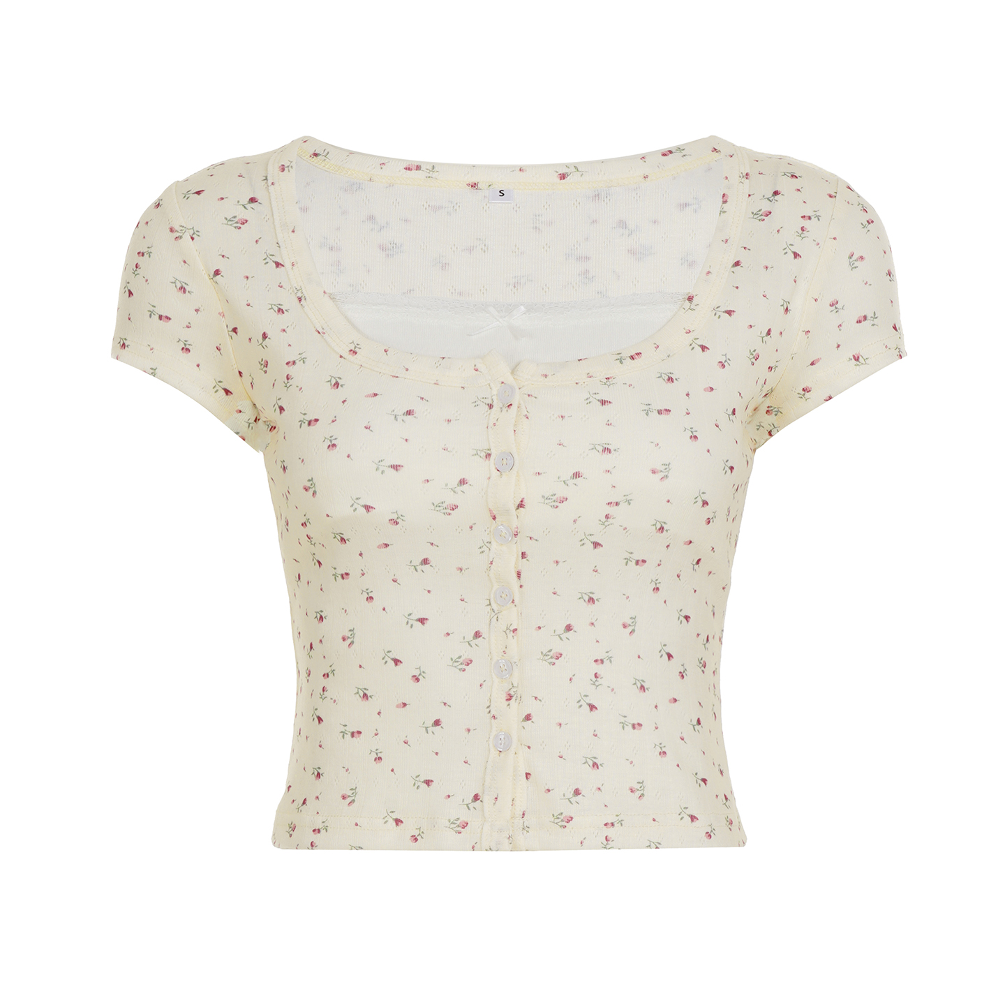 Elegant Floral Lace Splicing Short Sleeve T-Shirt - Sweet Girl Gentle Style Fake Two-Piece Top for 90s Y2K Fashion