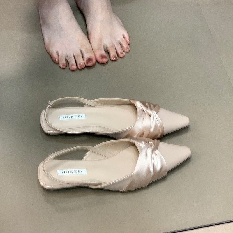 Elegant French Open-Toe Patent Leather Spliced Sandals for Women - Low-Heeled Back Strap Flats in Ocean Blue Style