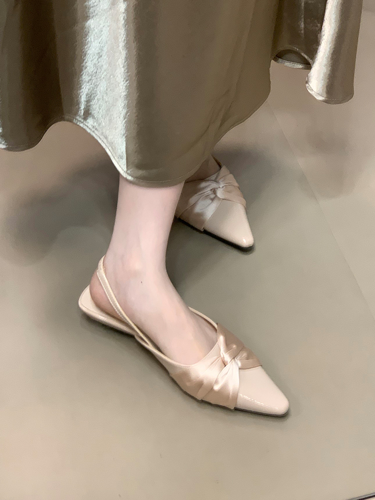 Elegant French Open-Toe Patent Leather Spliced Sandals for Women - Low-Heeled Back Strap Flats in Ocean Blue Style