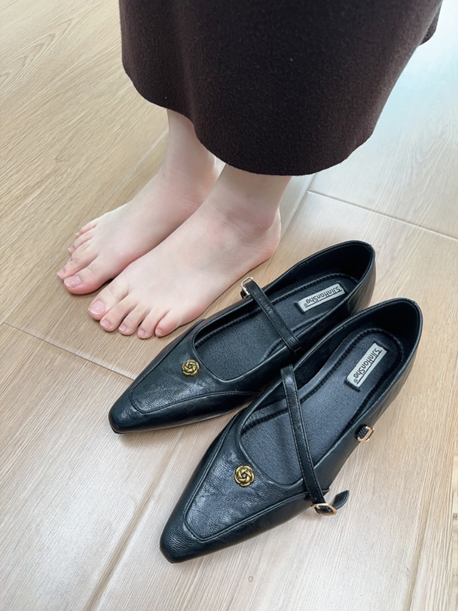 Elegant French-style High-End Women's Mary Jane Shoes, Pointed Toe, Shallow Mouth, Spring 2025 Commuting & Evening Wear