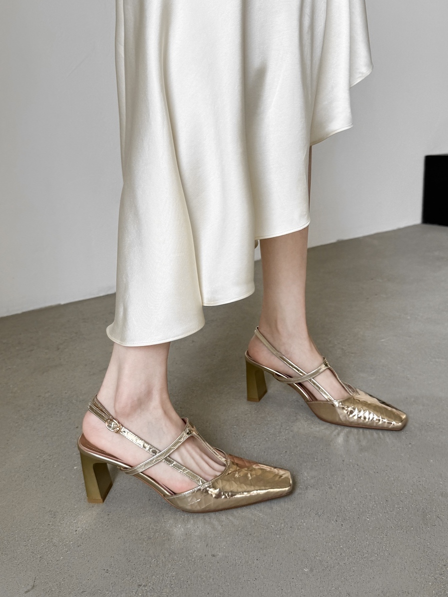 Elegant French-Style Open-Toe Chunky Heel Sandals for Women - Backless Design, Square Toe, 7cm Height, Light Luxury Footwear