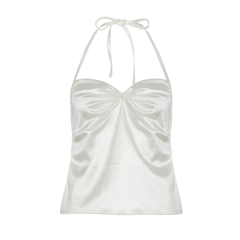 Elegant French-Style Satin Pleated Knitted Camisole for Women - Chic Summer Inner Top, Pure & Desirable Fashion Essential