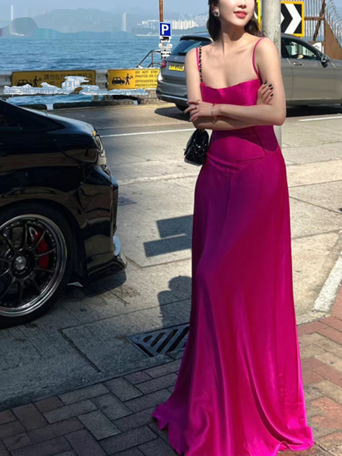 Elegant French-Style Spaghetti Strap Fishtail Evening Dress for Women, Long Birthday Party Gown, High-End Niche Design