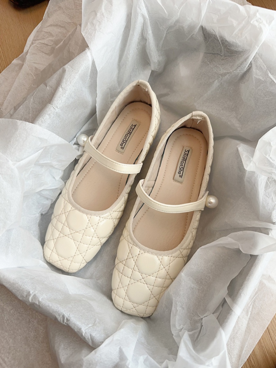 Elegant French-Style White Mary Jane Shoes for Women - Comfortable Spring 2025 Evening Wear, Vintage Charm