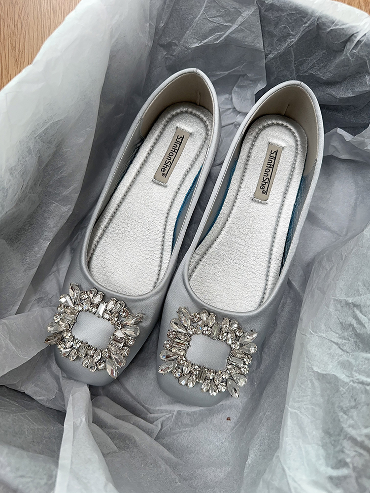 Elegant French-Style Women's Flats with Rhinestones, Square Toe, Shallow Mouth - High-End Commuting & Evening Shoes for Spring 2025 Elegant French-Style Women's Flats with Rhinestones, Square Toe, Shallow Mouth - High-End Commuting & Evening Shoes for Spring 2025