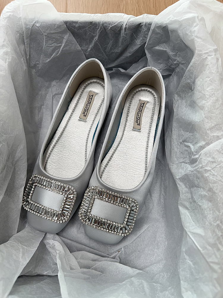 Elegant French-Style Women's Flats with Rhinestones, Square Toe, Shallow Mouth - High-End Commuting & Evening Shoes for Spring 2025 Elegant French-Style Women's Flats with Rhinestones, Square Toe, Shallow Mouth - High-End Commuting & Evening Shoes for Spring 2025