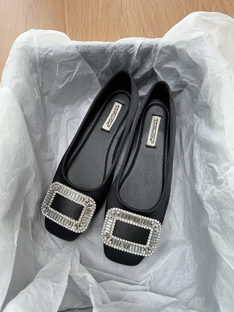 Elegant French-Style Women's Flats with Rhinestones, Square Toe, Shallow Mouth - High-End Commuting & Evening Shoes for Spring 2025 Elegant French-Style Women's Flats with Rhinestones, Square Toe, Shallow Mouth - High-End Commuting & Evening Shoes for Spring 2025