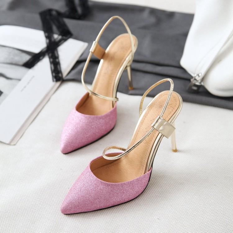 Elegant Gold Party Shoes for Women - Thin High Heels, Sequined Pointed Toe Closed-Toe Sandals, 2019 Summer Korean Fashion