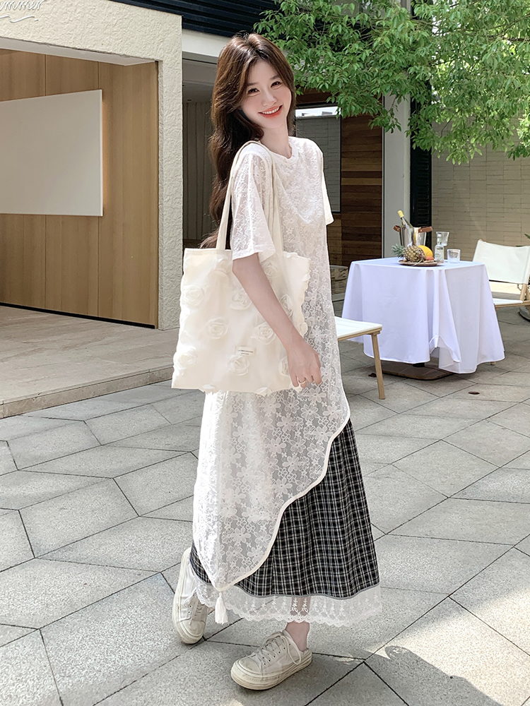 Elegant High-End Lace Short Sleeve Two-Piece Set with Long Skirt for Women - Trendy Summer Outfit, Stylish and Popular Fashion Choice Elegant High-End Lace Short Sleeve Two-Piece Set with Long Skirt for Women - Trendy Summer Outfit, Stylish and Popular Fashion Choice