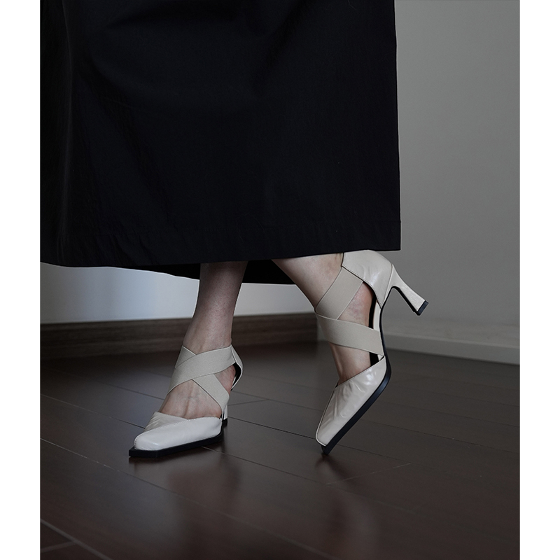 Elegant Hollow Cross Strap White High Heels for Women - Niche Design Shallow Mouth Sandals with Thin Heels, Perfect for Chic Occasions