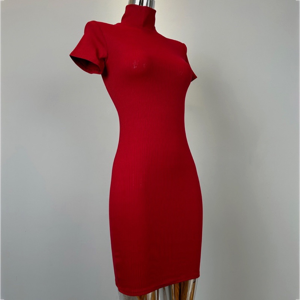 Elegant Korean Style Bodycon Dress with Half High Collar and Short Sleeves - Feminine Sexy Fashion for Women Elegant Korean Style Bodycon Dress with Half High Collar and Short Sleeves - Feminine Sexy Fashion for Women