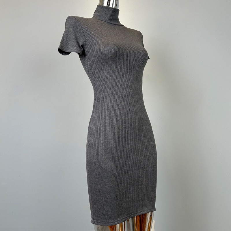 Elegant Korean Style Bodycon Dress with Half High Collar and Short Sleeves - Feminine Sexy Fashion for Women Elegant Korean Style Bodycon Dress with Half High Collar and Short Sleeves - Feminine Sexy Fashion for Women