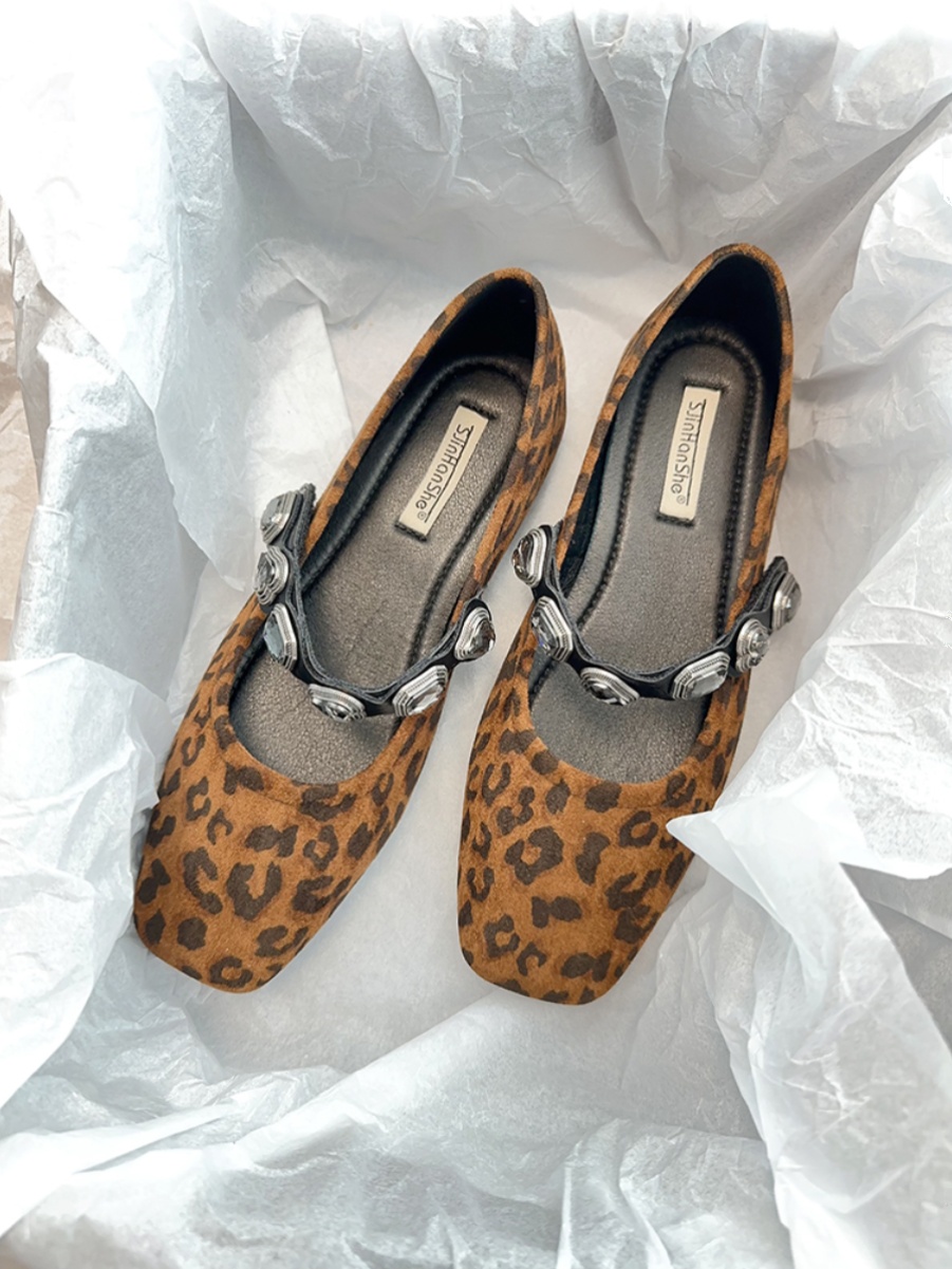 Elegant Leopard Print Mary Jane Shoes with Bow - Spring 2025 Women's Ballet Flats for Gentle Evening Breeze Style Elegant Leopard Print Mary Jane Shoes with Bow - Spring 2025 Women's Ballet Flats for Gentle Evening Breeze Style