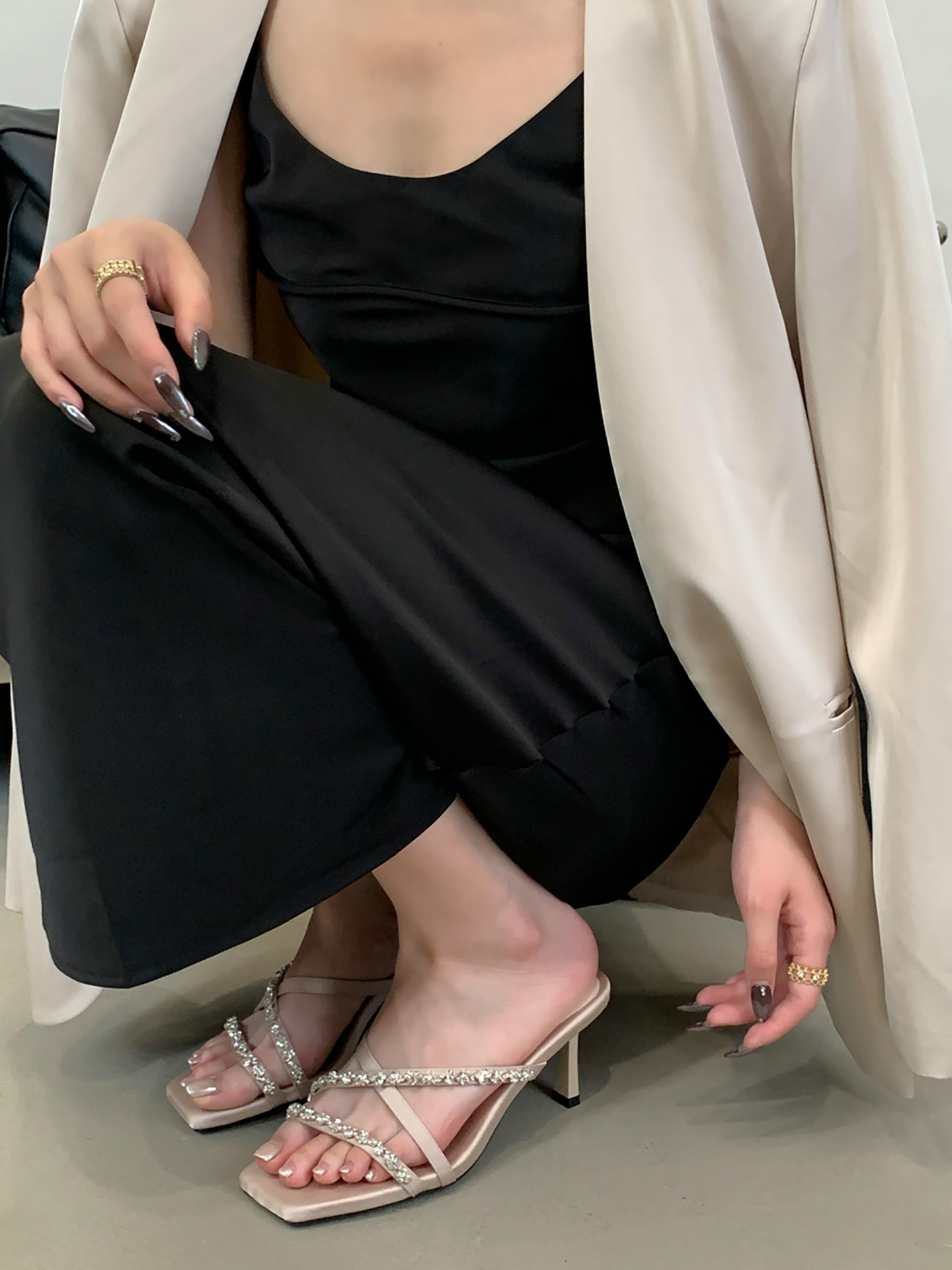 Elegant Nude High Heels Sandals for Summer 2025, Comfortable French Style with Rhinestone Accents, Chic and Sophisticated Women's Footwear Elegant Nude High Heels Sandals for Summer 2025, Comfortable French Style with Rhinestone Accents, Chic and Sophisticated Women's Footwear