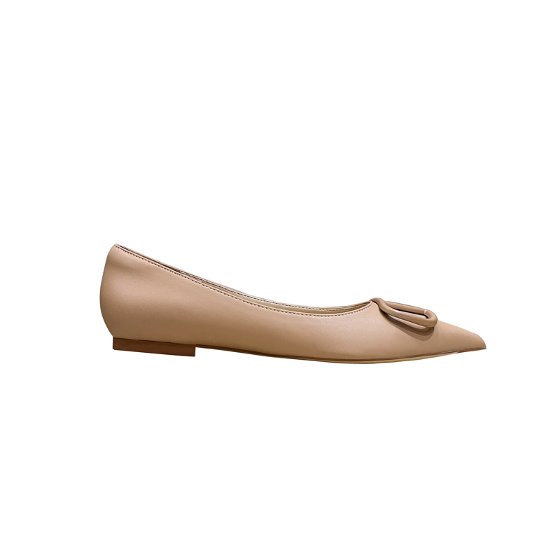 Elegant Nude Pointed Flat Shoes for Women - Slip-On V-Buckle Design, Comfortable Style for Parties and Events Elegant Nude Pointed Flat Shoes for Women - Slip-On V-Buckle Design, Comfortable Style for Parties and Events