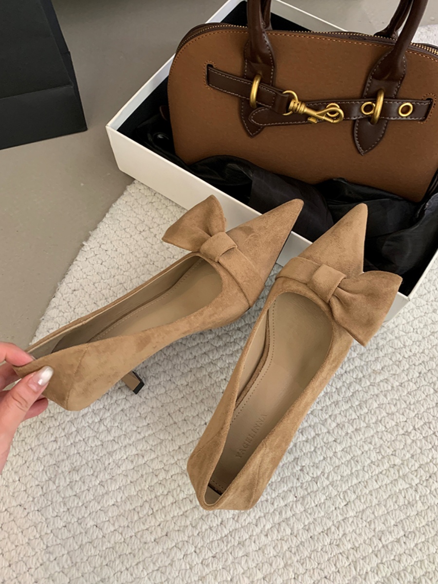 Elegant Pointed Toe High Heels with Bow, French Style 2025 Spring, Perfect for Skirts and Dresses, Chic Women's Footwear