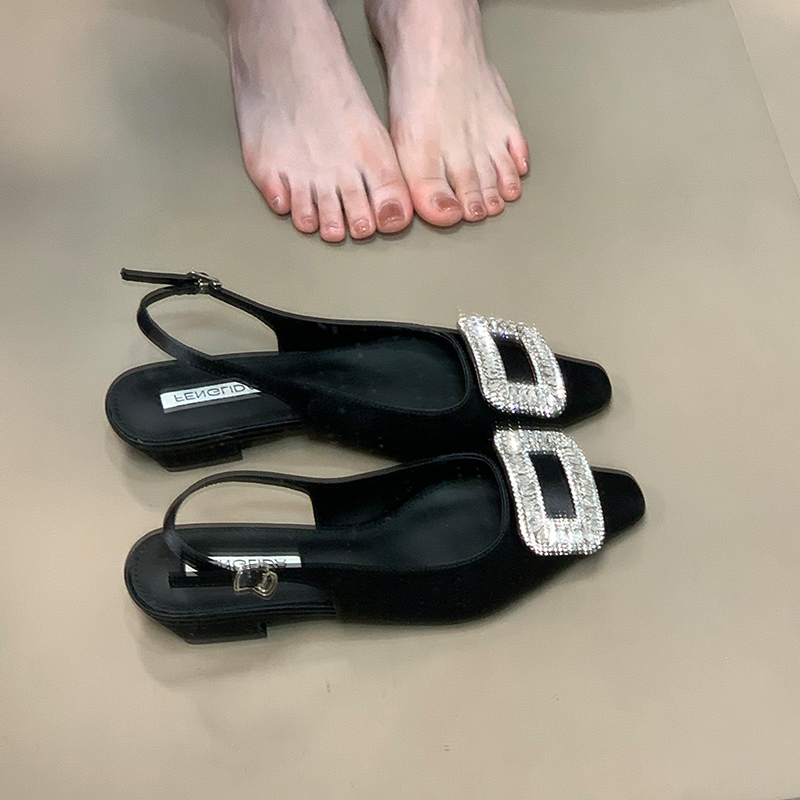 Elegant Rhinestone Open-Toe Sandals for Women - Versatile Backless Design, 2025 New Style, Chic Summer Footwear