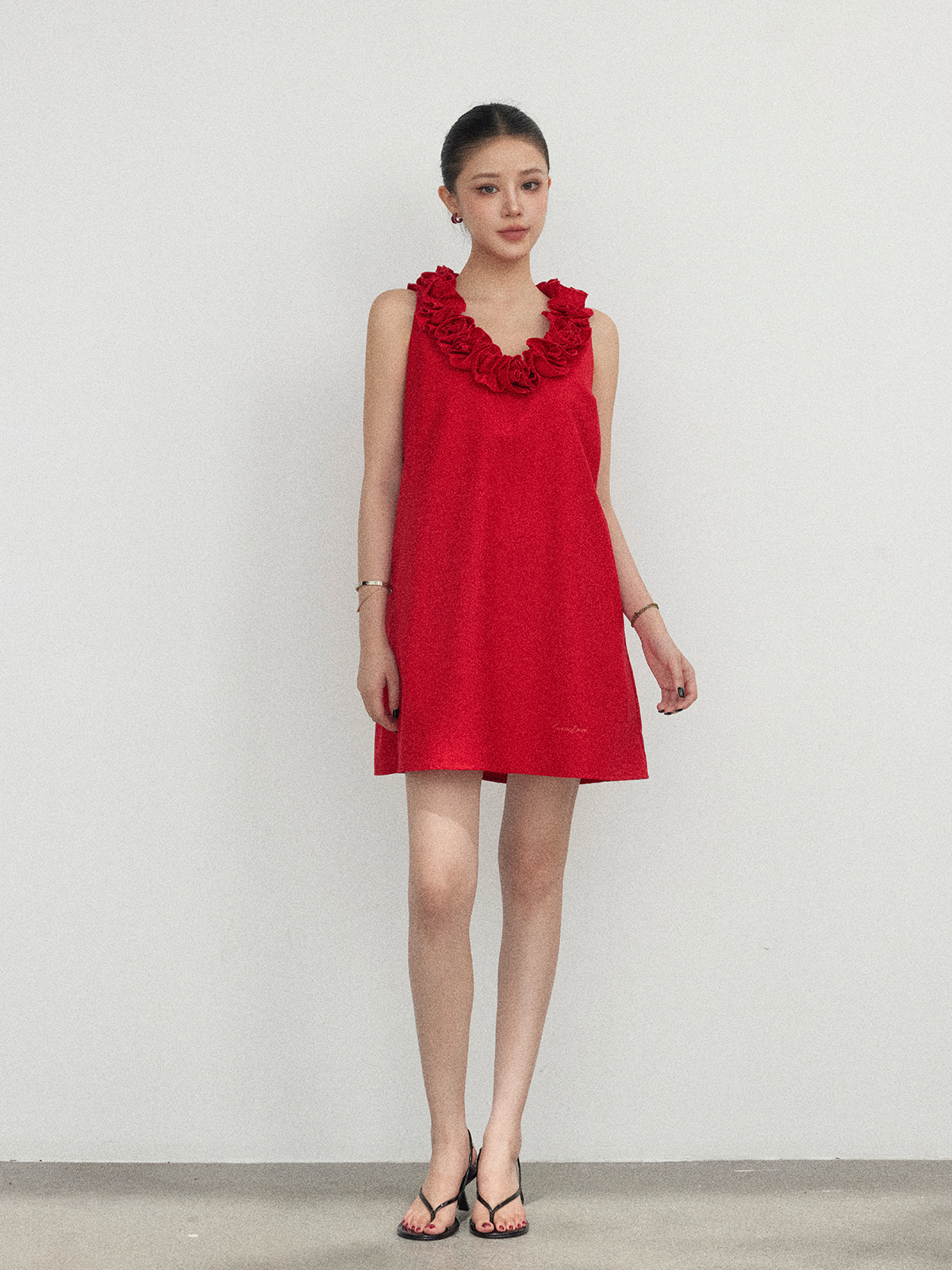 Elegant Slimming French Knot Rose Sleeveless Dress - Summer Short Skirt Tank Dress in Y2K Style