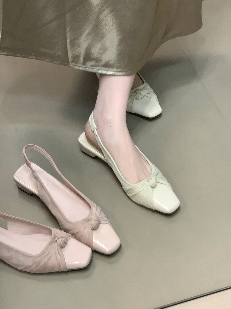 Elegant Suede Patchwork Open-Toe Sandals for Women - 2025 Square-Toe Design with Back Strap, Trendy Temperament Flats