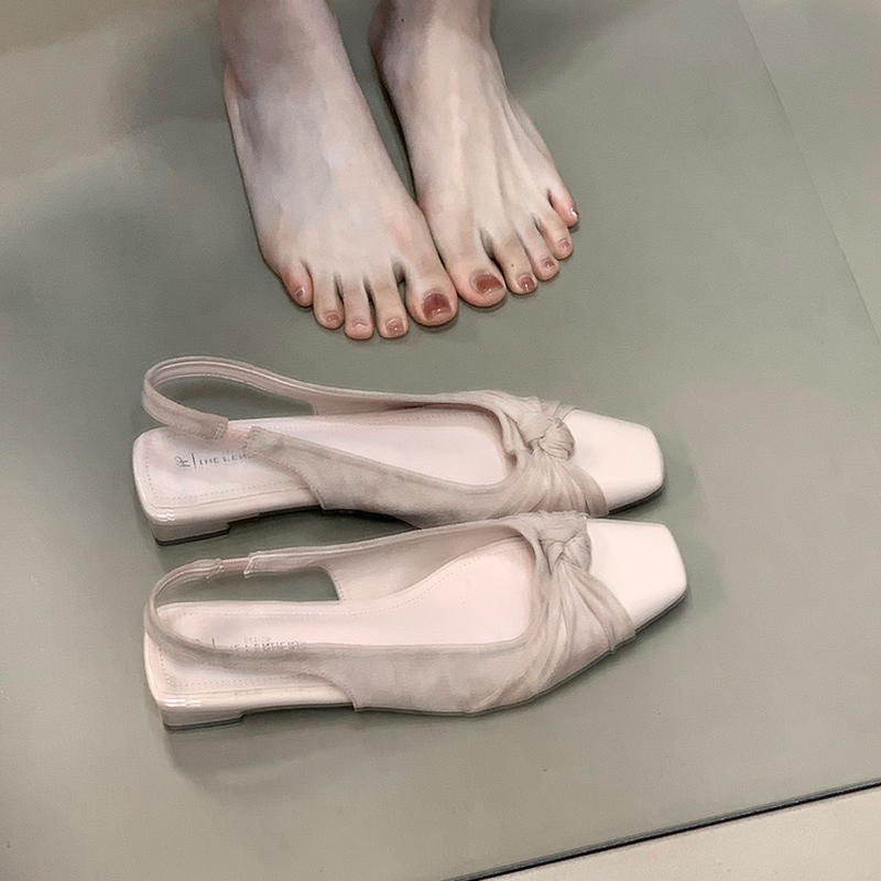 Elegant Suede Patchwork Open-Toe Sandals for Women - 2025 Square-Toe Design with Back Strap, Trendy Temperament Flats