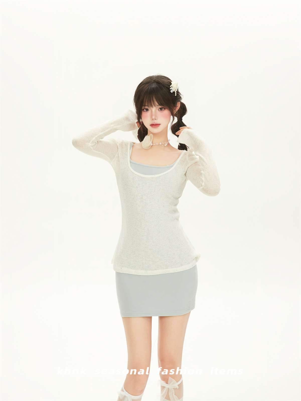 Elegant Summer Long Sleeve Cover-Up and Camisole Dress Set for Women, Fitted Short Skirt Two-Piece Outfit for Sun Protection