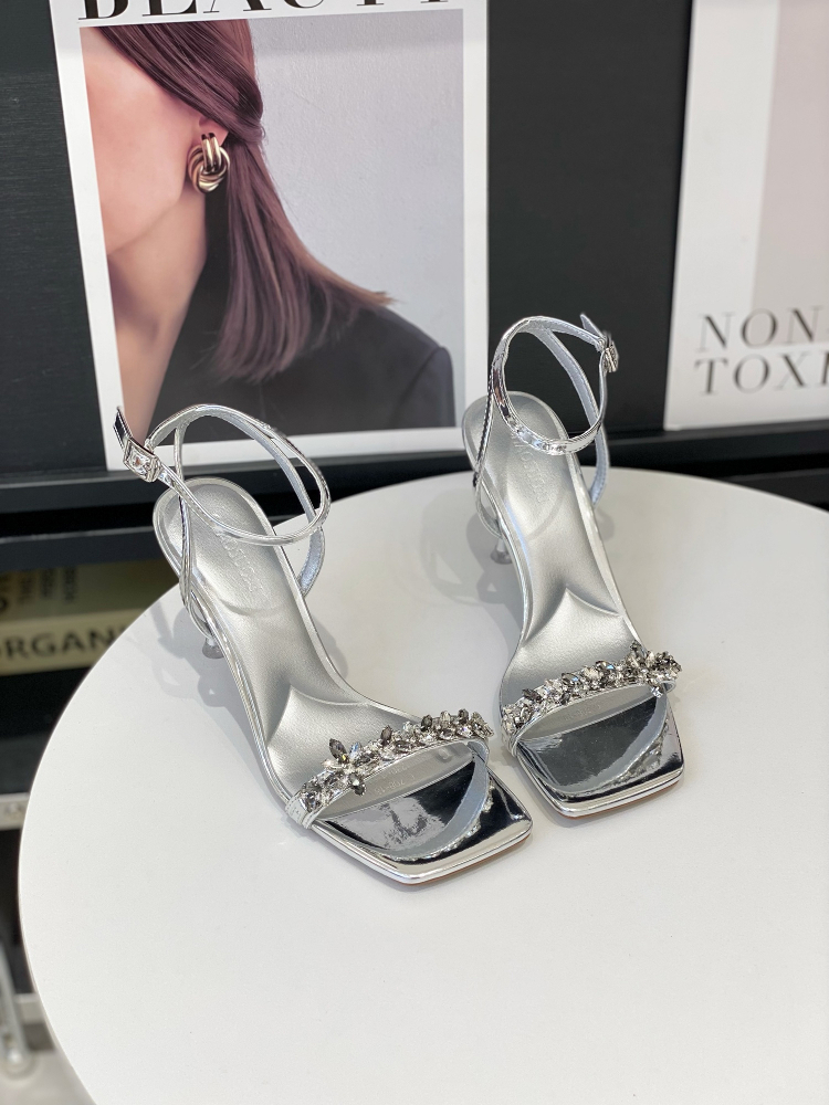 Elegant Water Diamond One-Strap Sandals for Women - 2025 Summer Fairy Style Square Toe Open-Toe High Heels Elegant Water Diamond One-Strap Sandals for Women - 2025 Summer Fairy Style Square Toe Open-Toe High Heels
