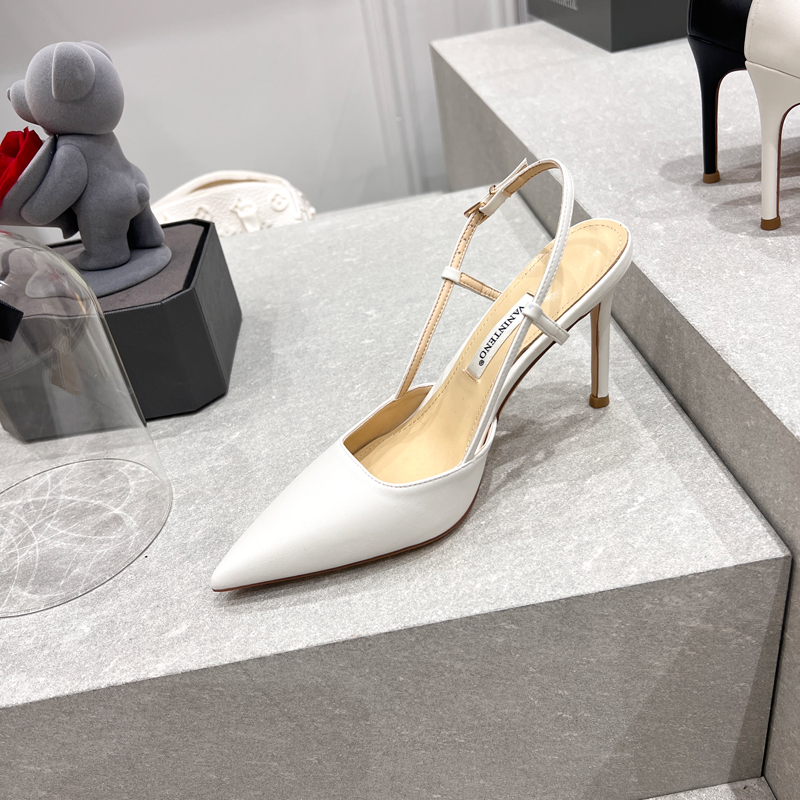 Elegant White High-Heeled Sandals for Women, Genuine Leather, Pointed Toe, Fine Heels, Stylish Work Flats, Office Chic