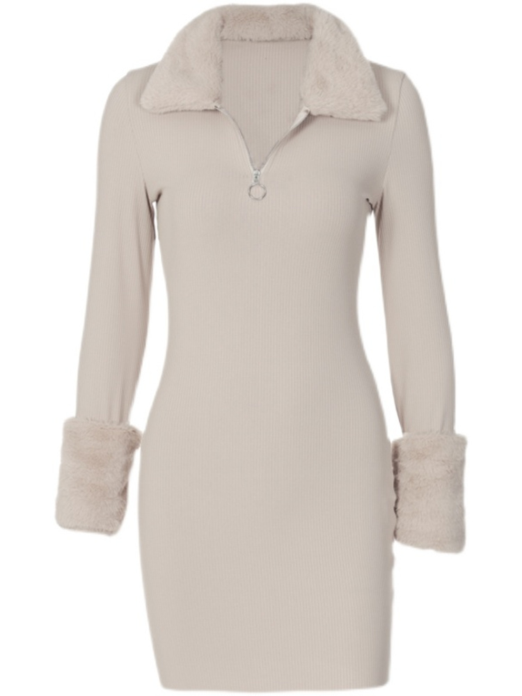 Elegant Winter Knitted Dress for Women, Fur Patchwork, Half-Open Collar, Long Sleeve, European American Style, 2025 Fashion Elegant Winter Knitted Dress for Women, Fur Patchwork, Half-Open Collar, Long Sleeve, European American Style, 2025 Fashion