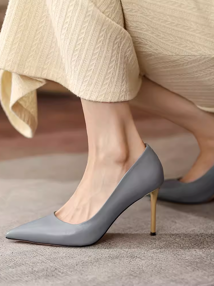 Elegant Women's Genuine Leather Pointed Toe High Heels - 8.5cm Thin Heel Soft Sole Sheepskin Flats for a Chic Look Elegant Women's Genuine Leather Pointed Toe High Heels - 8.5cm Thin Heel Soft Sole Sheepskin Flats for a Chic Look