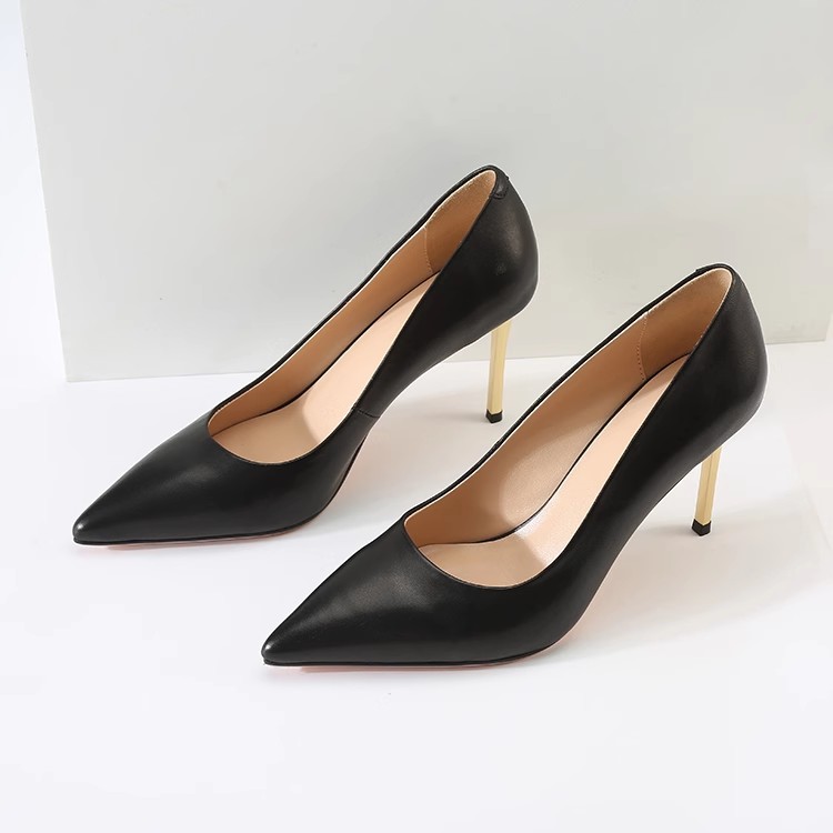 Elegant Women's Genuine Leather Pointed Toe High Heels - 8.5cm Thin Heel Soft Sole Sheepskin Flats for a Chic Look Elegant Women's Genuine Leather Pointed Toe High Heels - 8.5cm Thin Heel Soft Sole Sheepskin Flats for a Chic Look