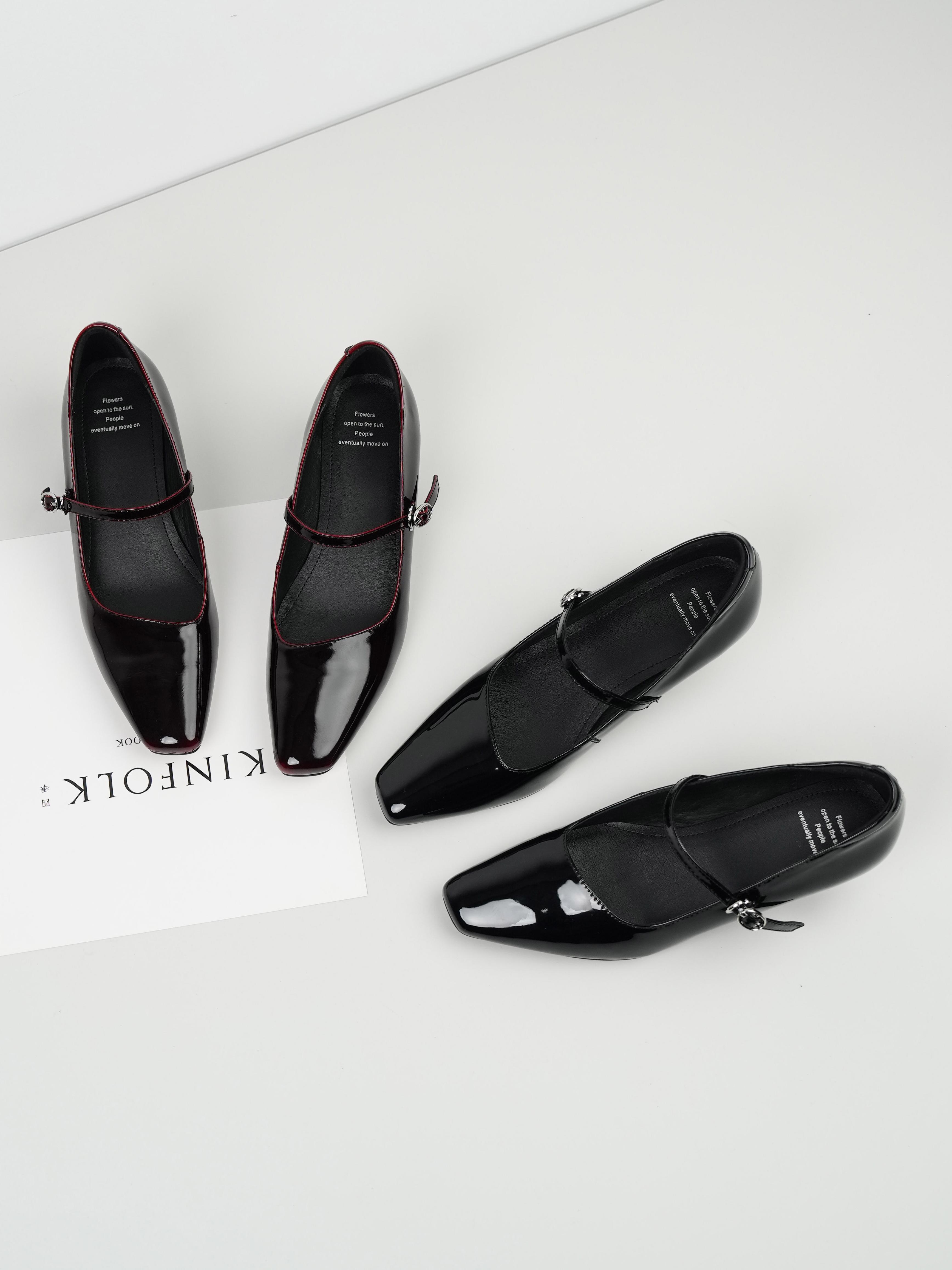 Elegant Women's Wedge Mary Jane Shoes with Square Toe and One Strap â€“ Slim Fit Commuting Footwear with Mid Heel