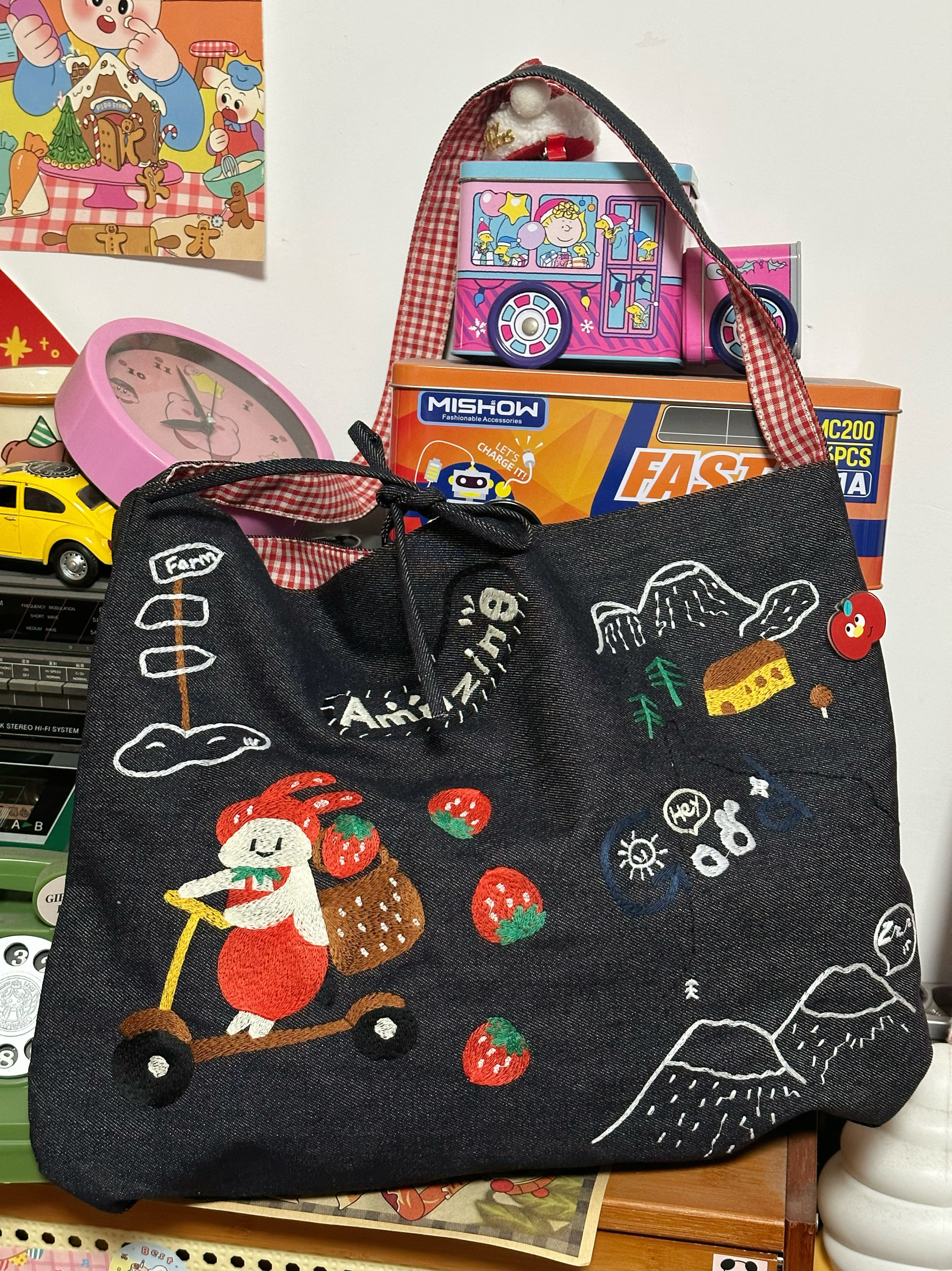 Embroidered Denim Crossbody Bag - Cute Large-Capacity Commuter Shoulder Bag for Students - Trendy Casual Style Embroidered Denim Crossbody Bag - Cute Large-Capacity Commuter Shoulder Bag for Students - Trendy Casual Style