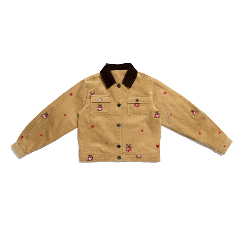 Embroidered Heart Bear Corduroy Barn-Style Jacket and Skirt Set - Y2K Inspired Fashion Embroidered Heart Bear Corduroy Barn-Style Jacket and Skirt Set - Y2K Inspired Fashion