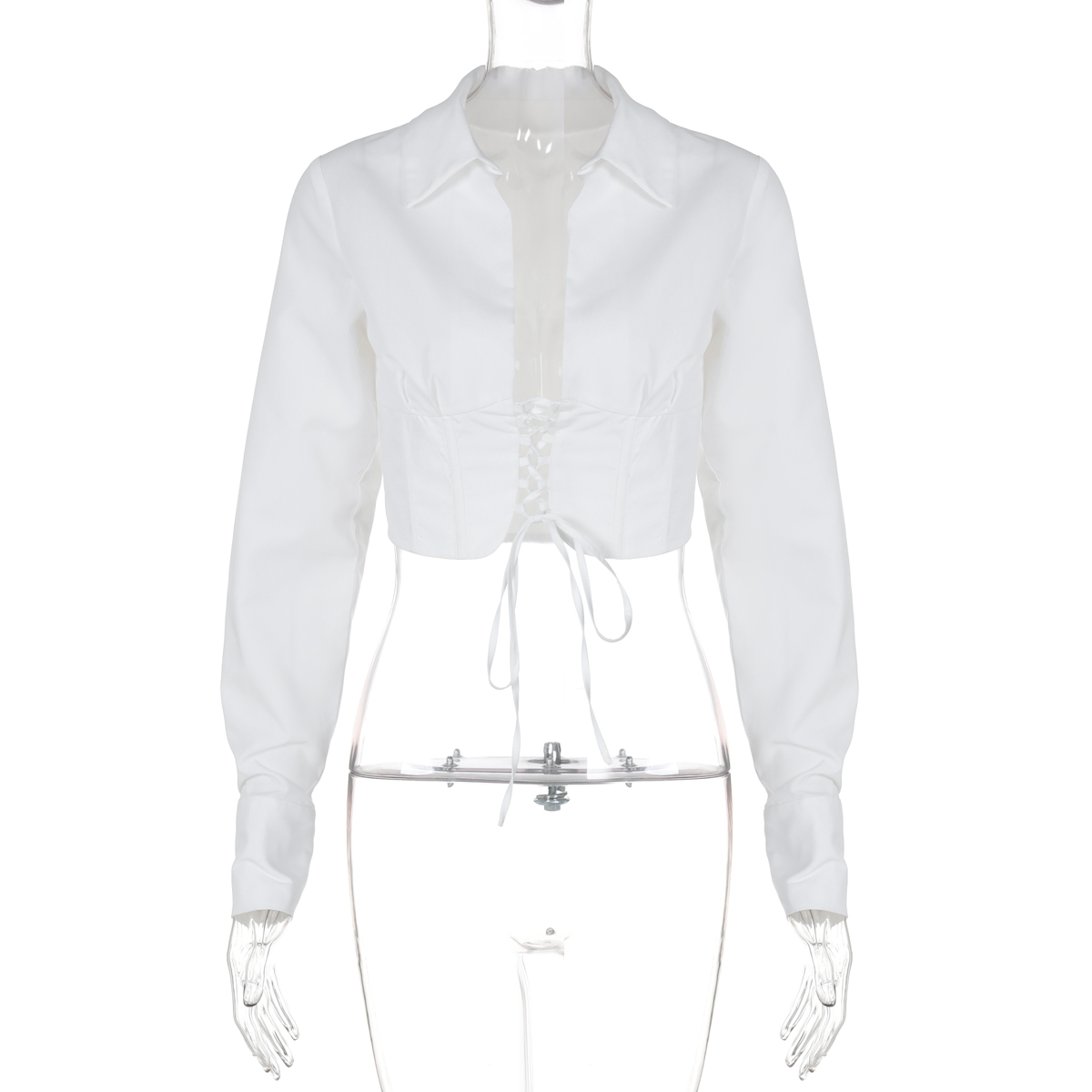 European American Style Sexy Tie-Waist Hollowed-Out Cardigan with Lapel Long Sleeve Shirt - Trendy Short Top for Hot Girls