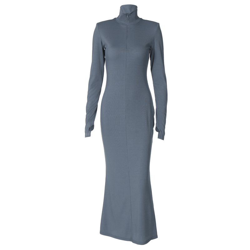 European and American Style Long Sleeve Dress with Invisible Zipper, Shoulder Pads, High Waist, Slim Fit, Knee-Length - Chic Women's Fashion